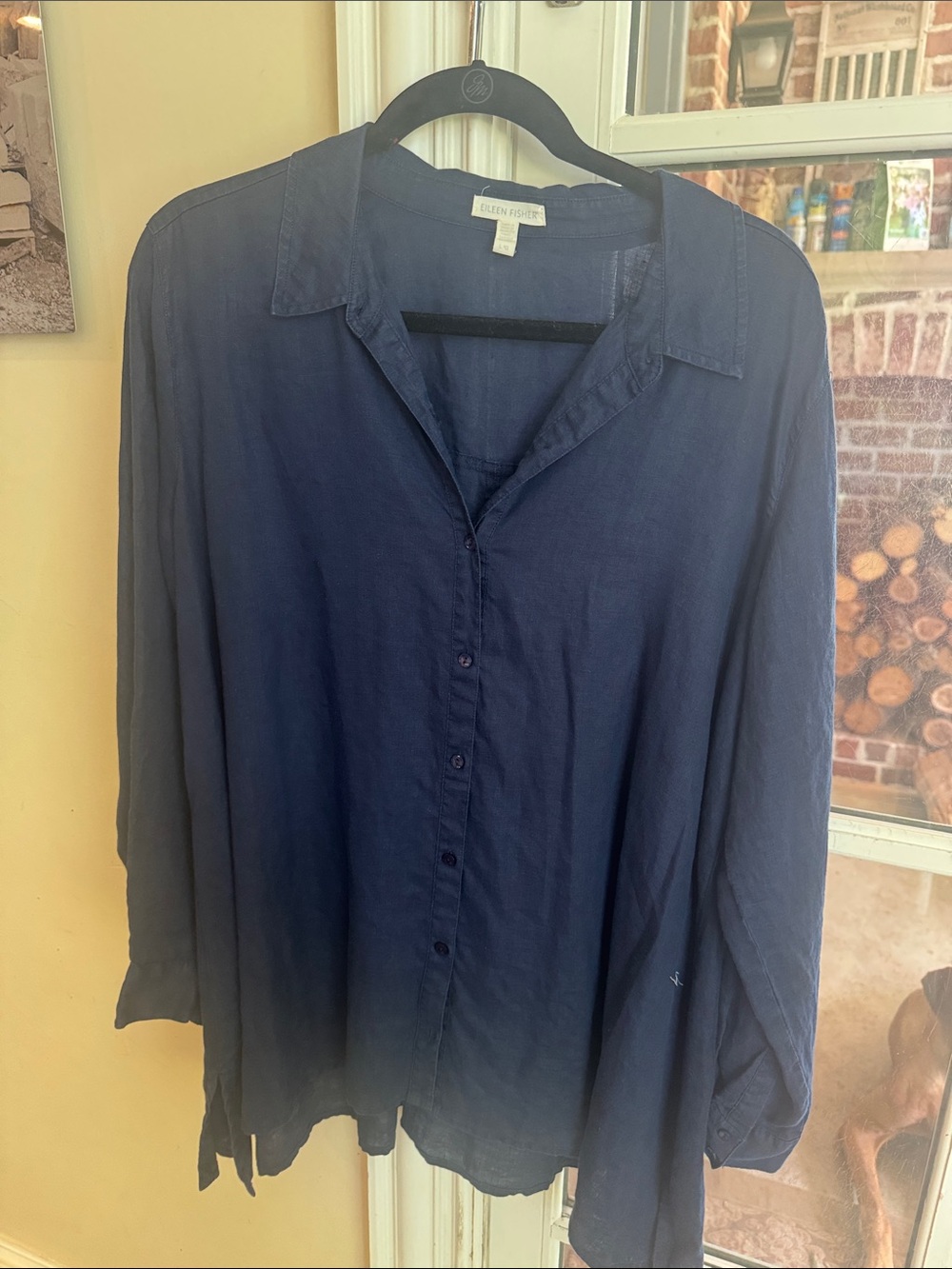 Eileen Fisher Deep Navy Button-Down Blouse Large